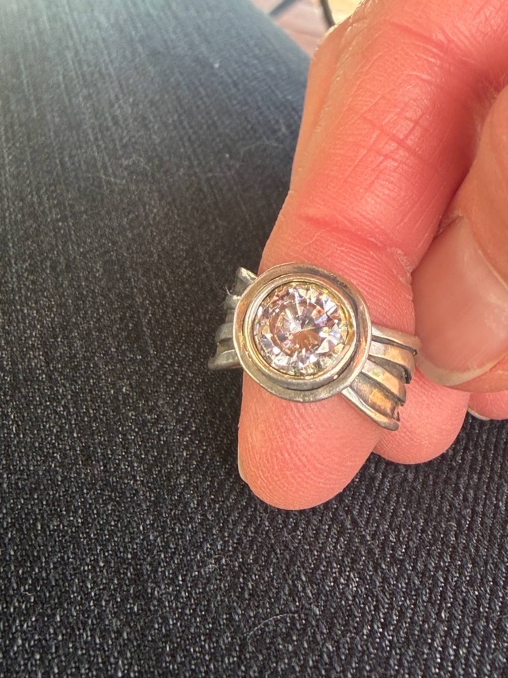 Women's Silver Bezel Ring with Clear Center Stone